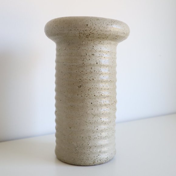 Vintage Handmade Speckled Ceramic Column Flare Rim Vase - Picture 2 of 12